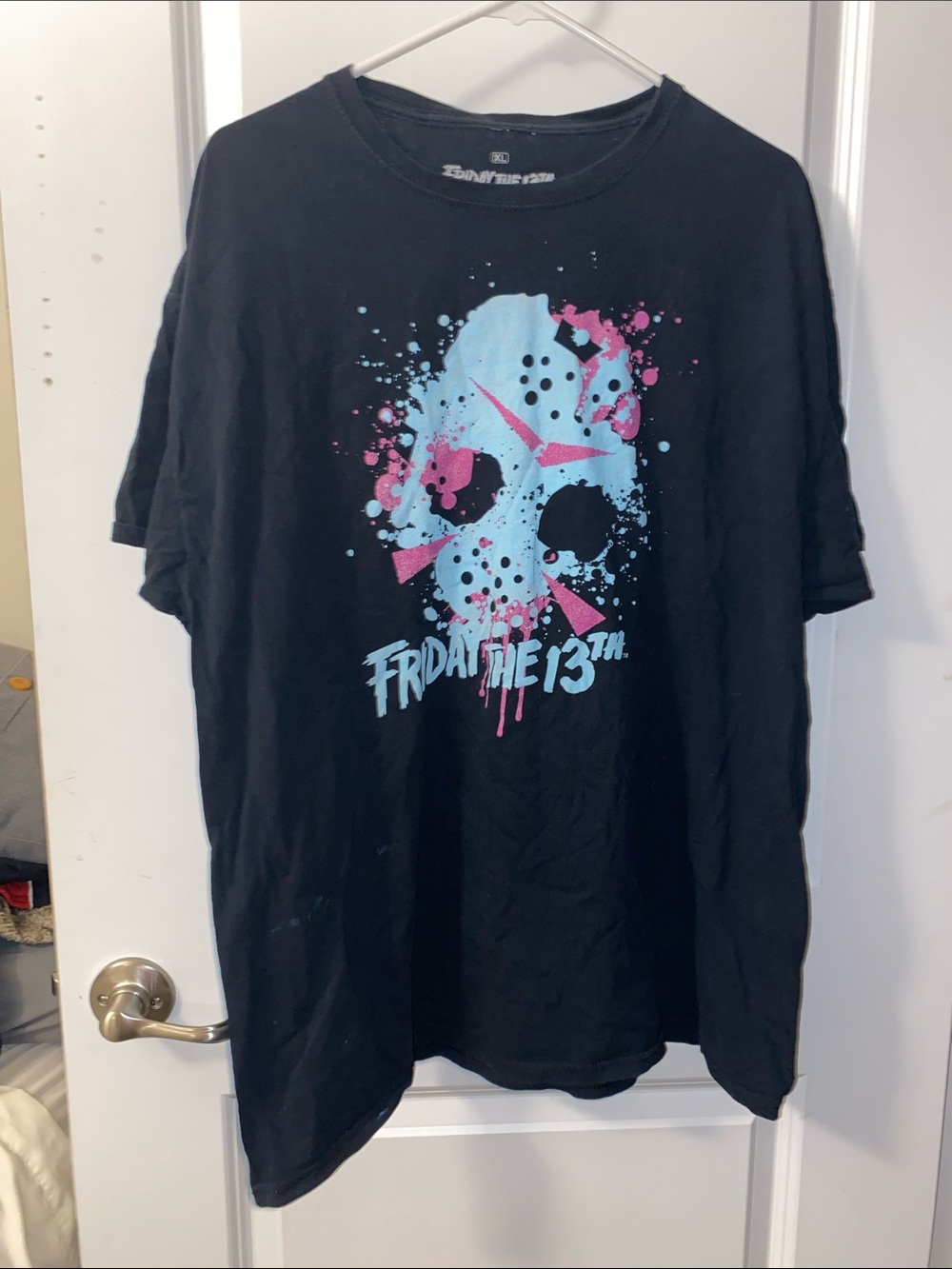 Friday the 13th Graphic Crew Tee - Black with Pink & Light Blue Print